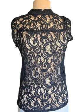 Heart Soul Sheer Black Lace Scroll Cap Sleeve Top Sz L